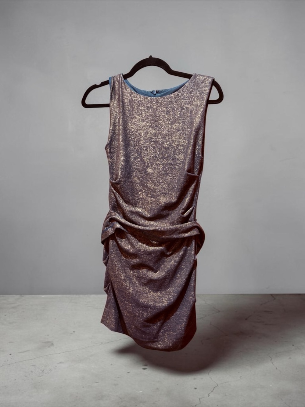 Nicole Miller Artelier Shimmer Ruched cocktail Dress - bronze/blue undertone